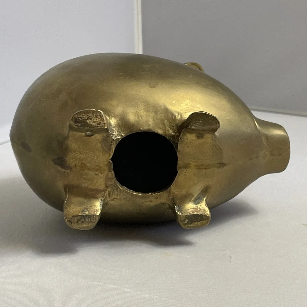 Vintage Solid Brass Chubby Pig‎ Piggy Bank Heavy Adorable 5